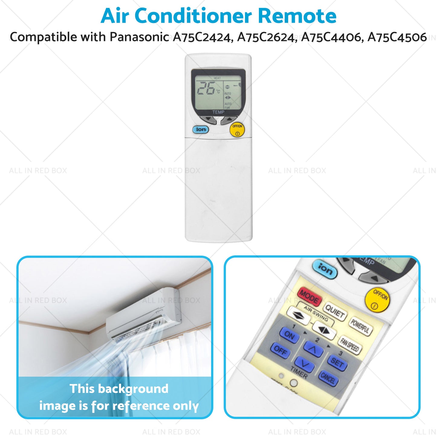 {{ Air Con Remote Suitable for Panasonic A75C2424, A75C2624, A75C4406, A75C4506 }} - Buy Car Parts Online at {{ Kaka Auto Parts }}.
