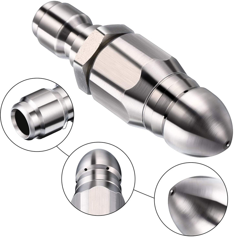 Stainless Steel Sewer Jetter Nozzle For Pressure Washer Suitable For 1" or 4" Drain Connection