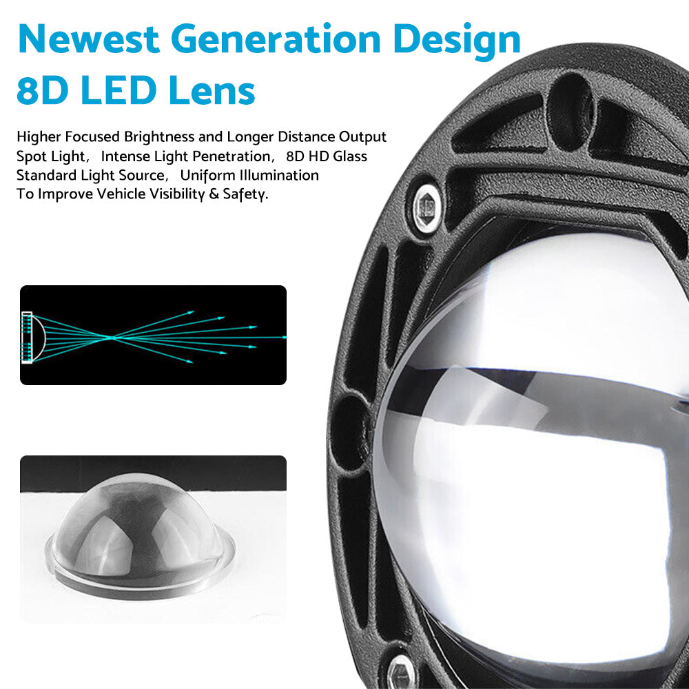 2x 3inch Flush Mount LED Work Light Bar Reverse Fog Lamp 4WD White Yellow 8D Len