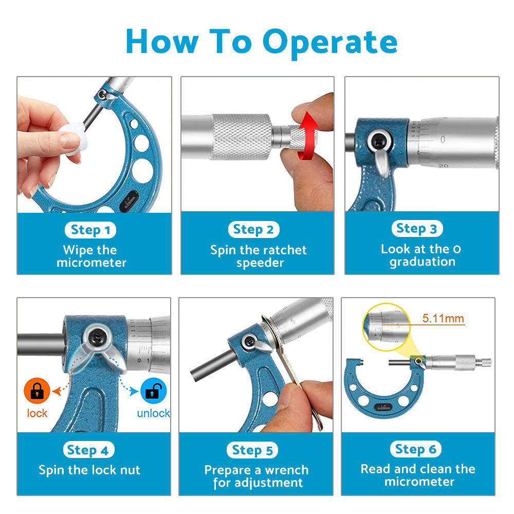 6x Precision Outside Micrometers 0-150mm Suitable For Machinist – Carbide 0.01mm