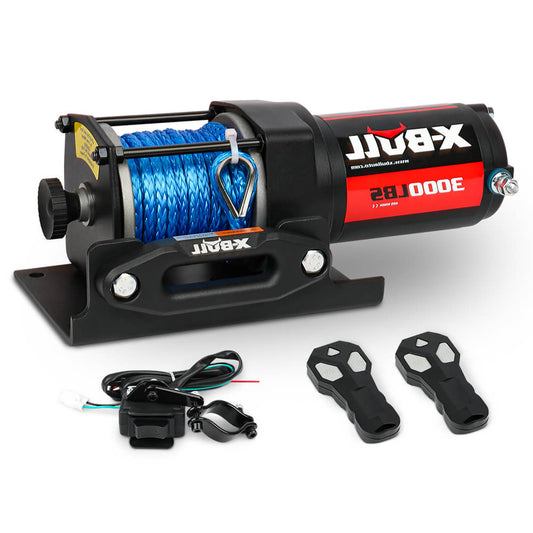 Electric Winch 12V 3000lbs Synthetic Rope 2 Remotes Suitable For ATV UTV Boat