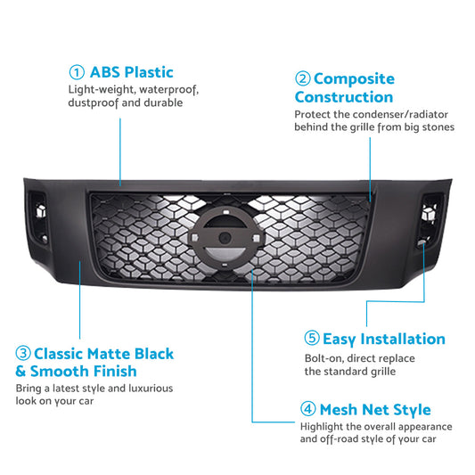 Front Grill Matte Black Bumper Bar Grille for Nissan Navara NP300 D23 2015-2019