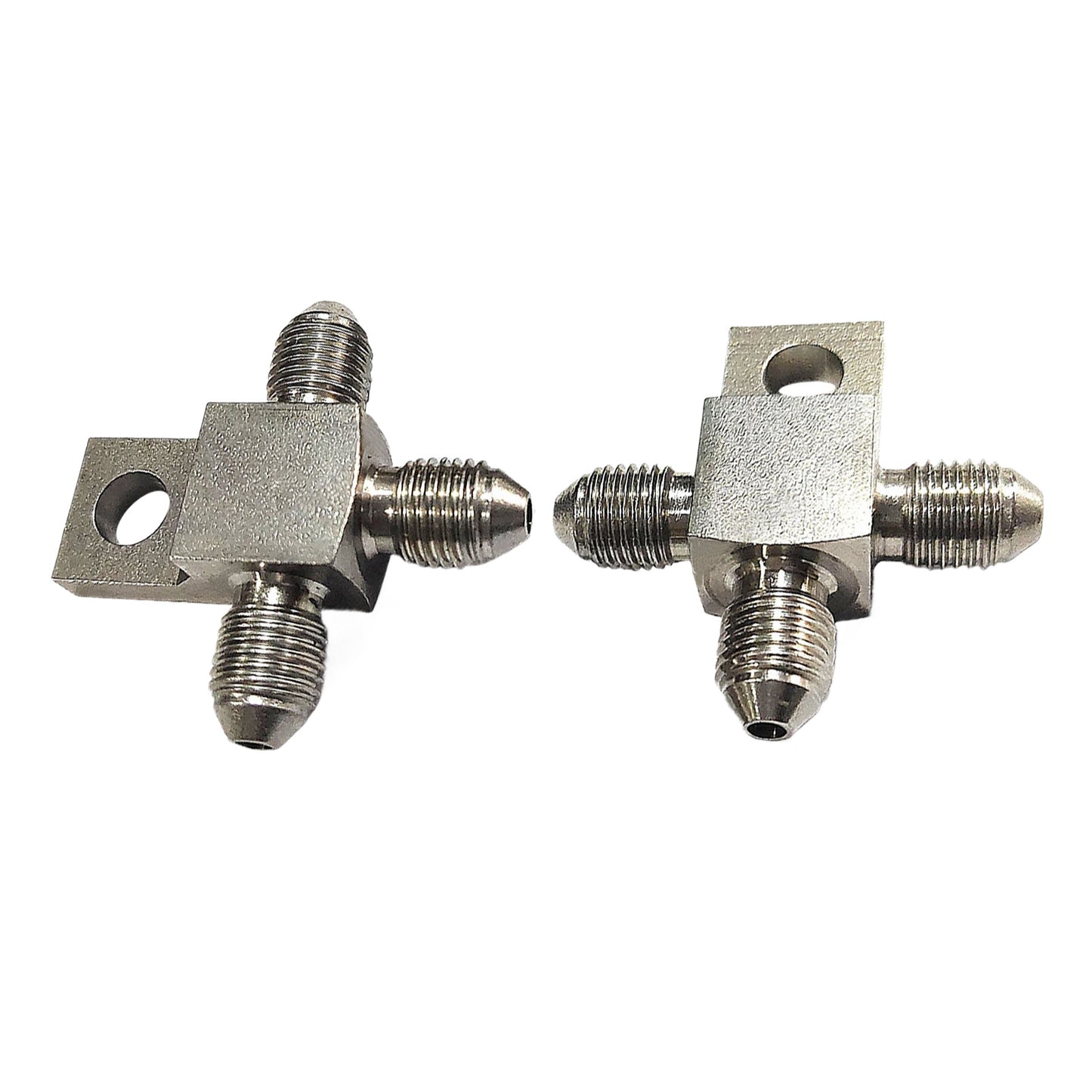 3 AN Male Stainless Steel Brake Hose Tee Block Pair with Mounting Tab Suitable For Universal Use