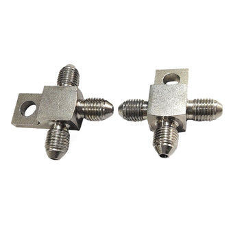 compare product 3 AN Male Stainless Steel Brake Hose Tee Block Pair with Mounting Tab Suitable For Universal Use