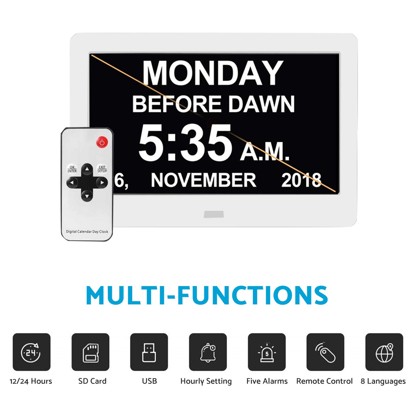 7 inch LED Large Digital Day Clock Calendar Dementia Date Week Month Year Time Wall