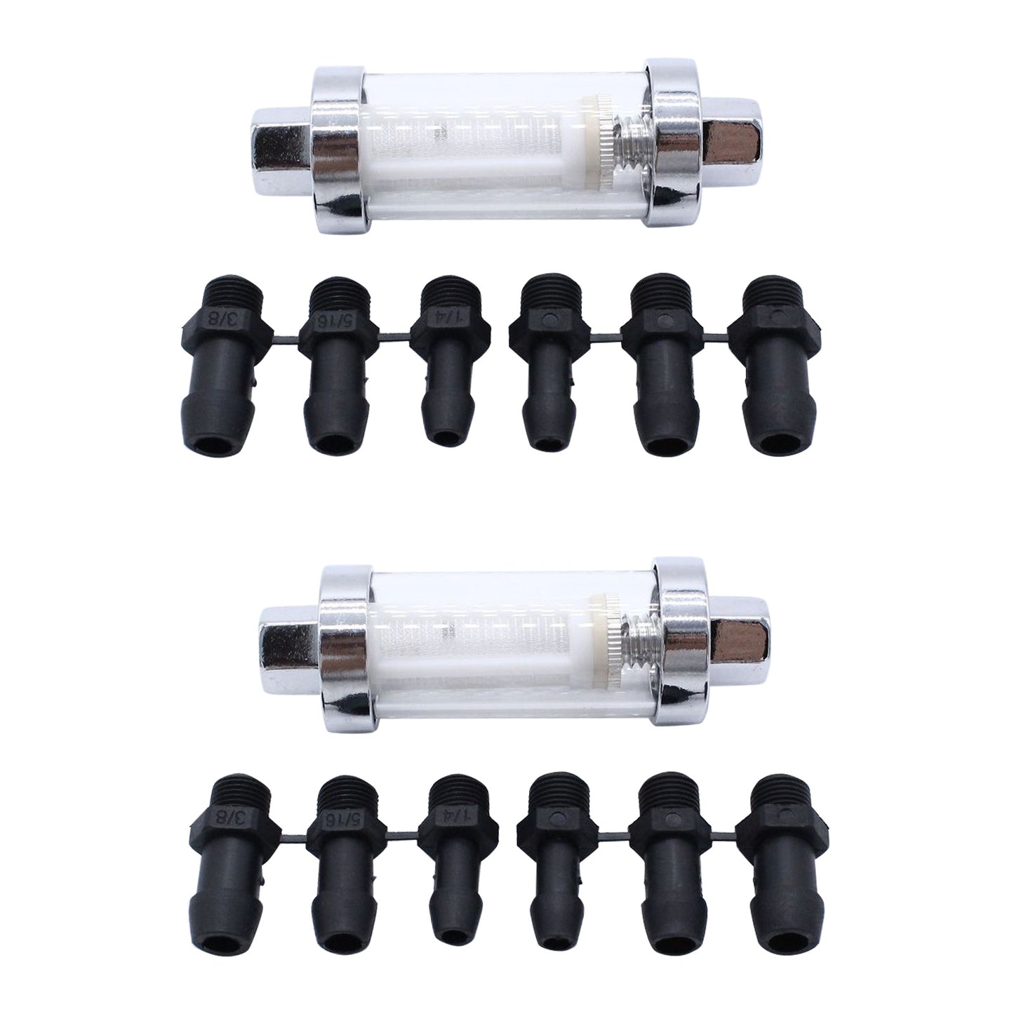 2x Reusable Washable Chrome Glass Inline Fuel Filter Suitable For 1/4 Inch, 5/16 Inch & 3/8 Inch Fuel Lines