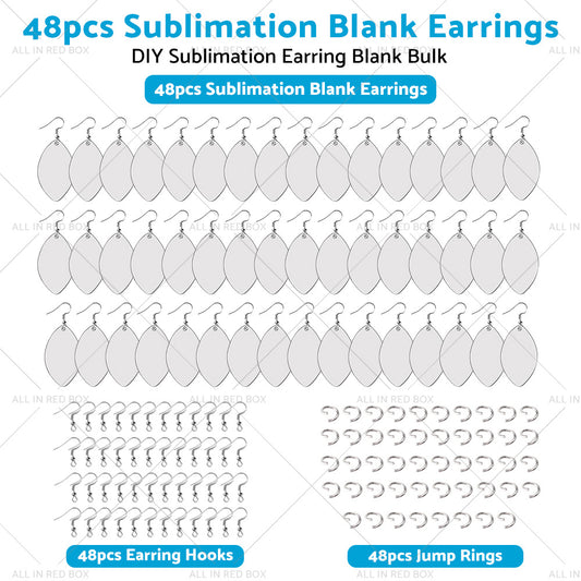48PCS Sublimation Blank MDF Rugby Earring Double-Sided w Hook and Jump Ring DIY