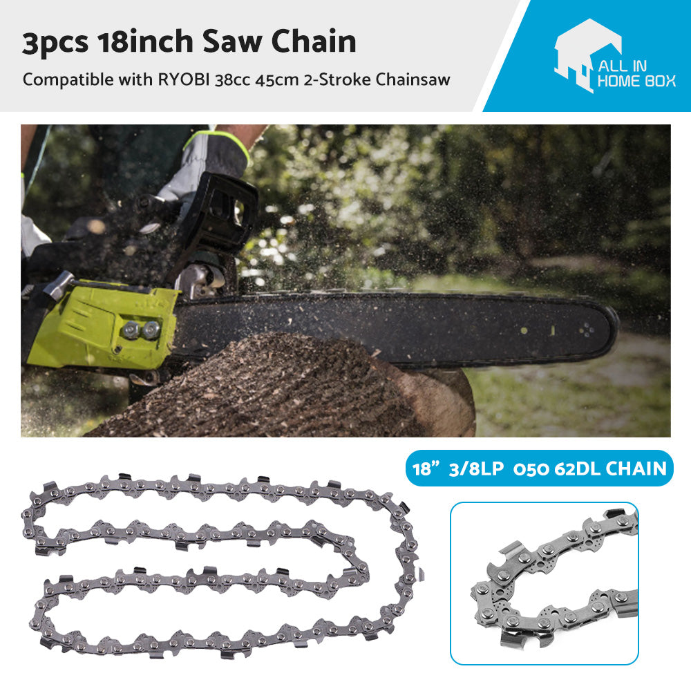 {{ 3PCS 18 inch  3 or 8LP 62DL Chainsaw Chain Suitable for RYOBI 38cc 45cm 2-Stroke RCS3845 }} - Buy Car Parts Online at {{ Kaka Auto Parts }}.