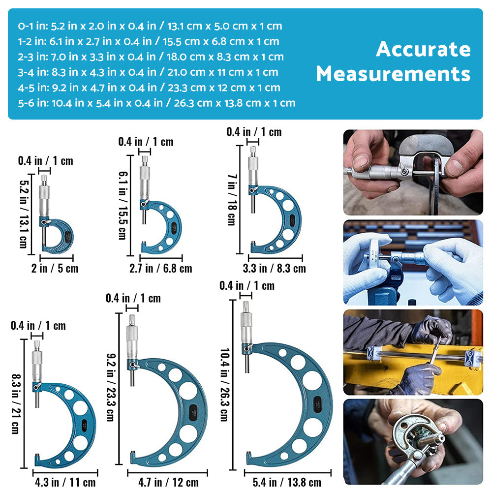 6x Precision Outside Micrometers 0-150mm Suitable For Machinist – Carbide 0.01mm
