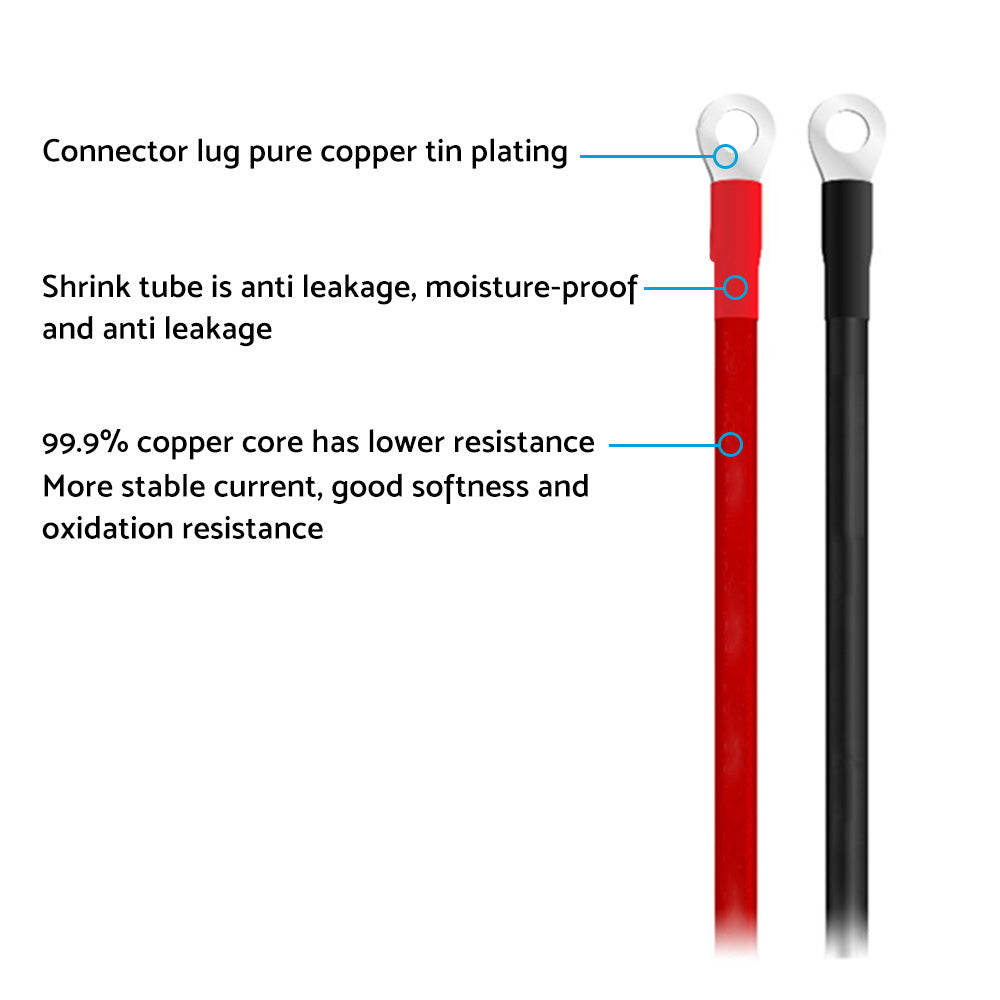 50cm 12V Battery Joiner Connector Lead Suitable For DC Wiring – 100A Cable With Red & Black Lugs