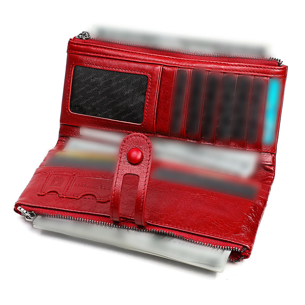 Leather Wallet Unisex Zip-Around Card Coin Holder Brown Black Red