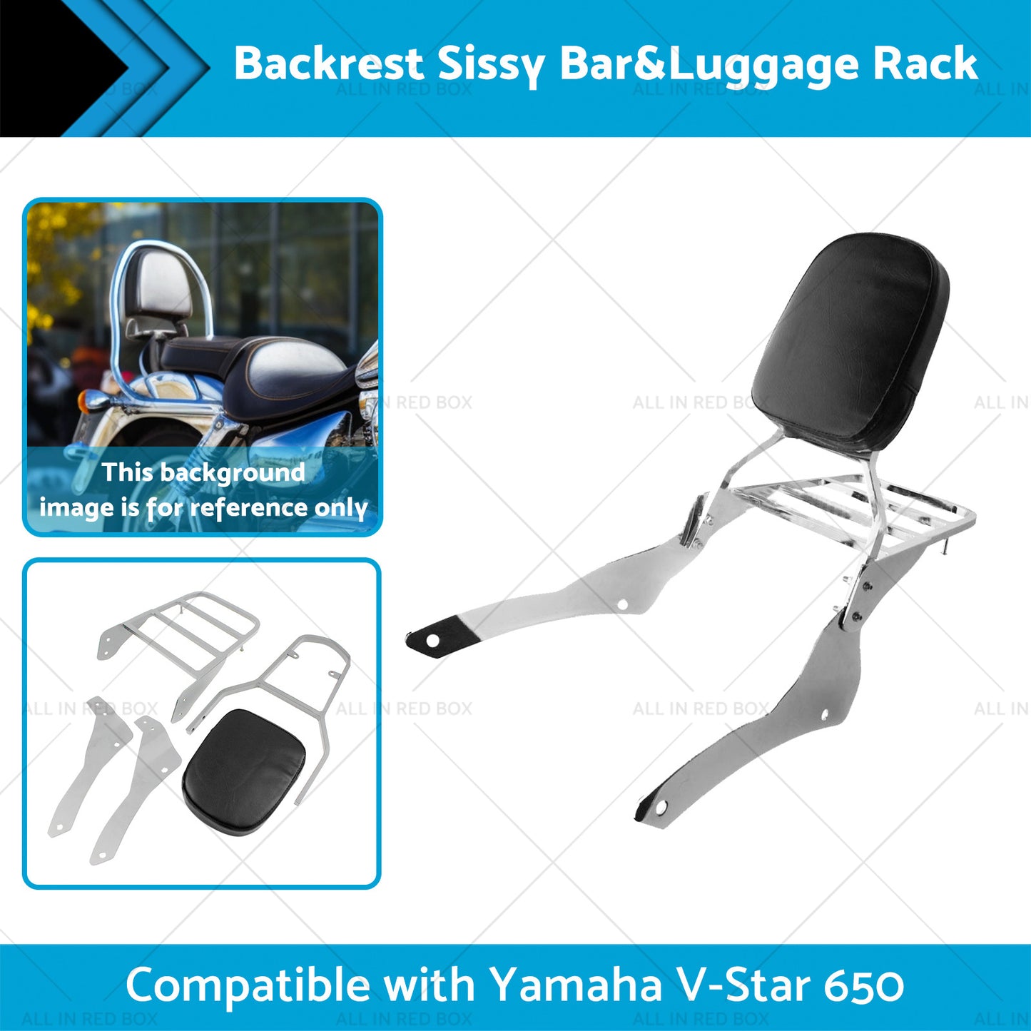 {{ Chrome Backrest Sissy Bar Luggage Rack Suitable for Yamaha Vstar 400 650 98-18 }} - Buy Car Parts Online at {{ Kaka Auto Parts }}.