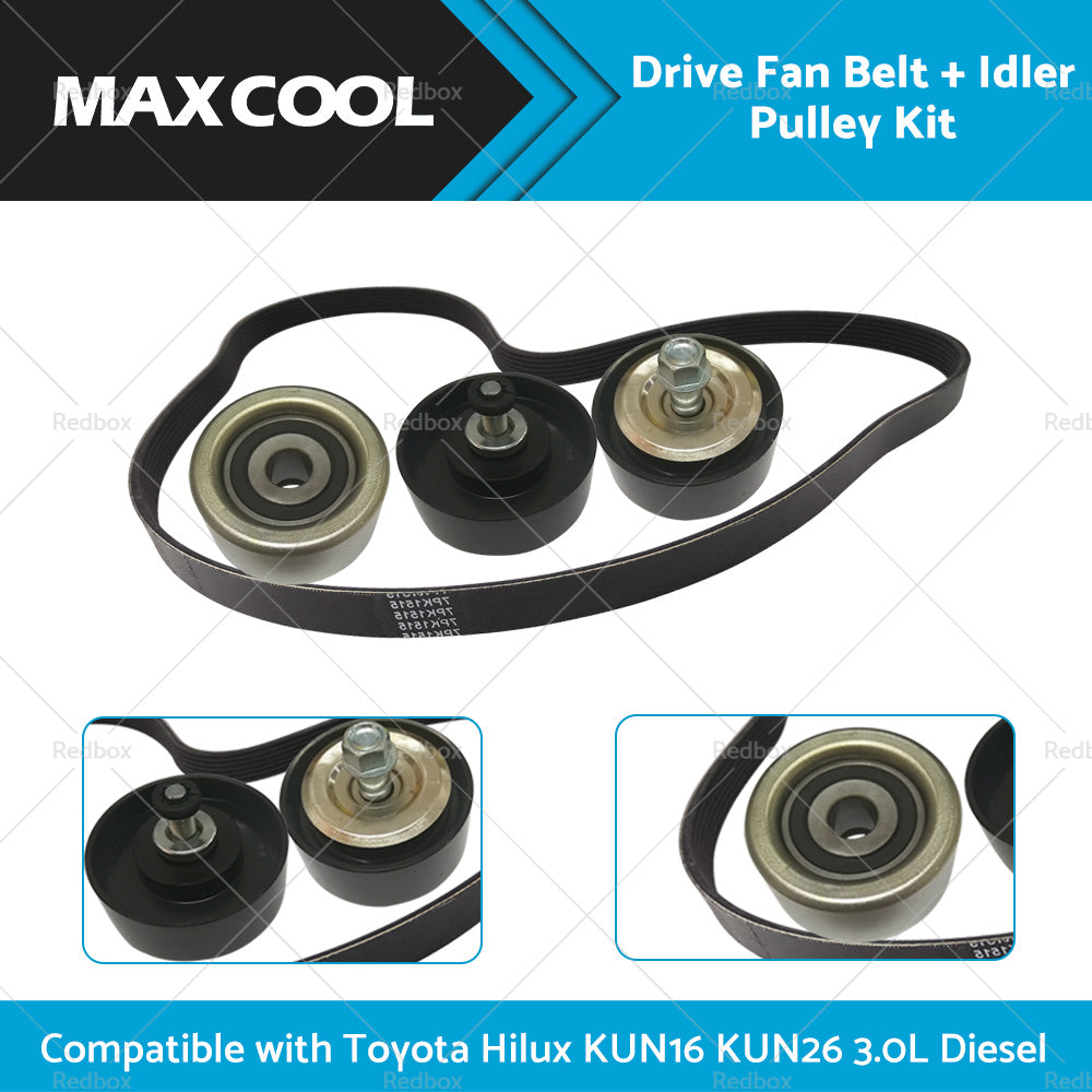 {{ Drive Fan Belt  Idler Pulley Kit Compatible with Hilux 3. 0L Diesel 1KD-FTV KUN16 KUN26 }} - Buy Car Parts Online at {{ Kaka Auto Parts }}.