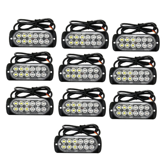 10x Amber & White LED Car Emergency Beacon Warning Strobe Lights Flashing Hazard