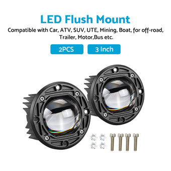 compare product 2x 3inch Flush Mount LED Work Light Bar Reverse Fog Lamp 4WD White Yellow 8D Len