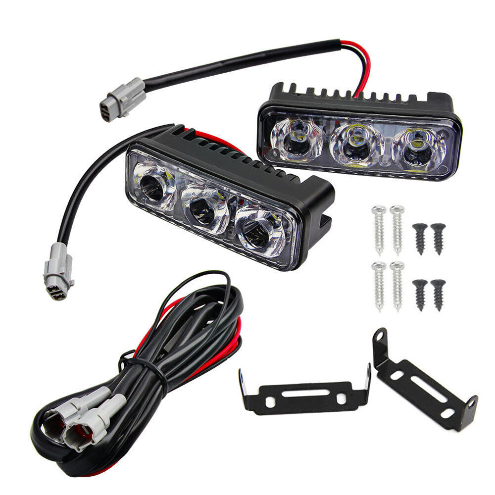 2x Super Bright 3-LED Daytime Running Lights (DRL) White Suitable For Universal Vehicles