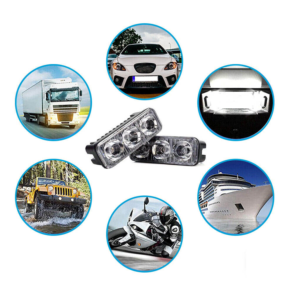2x Super Bright 3-LED Daytime Running Lights (DRL) White Suitable For Universal Vehicles