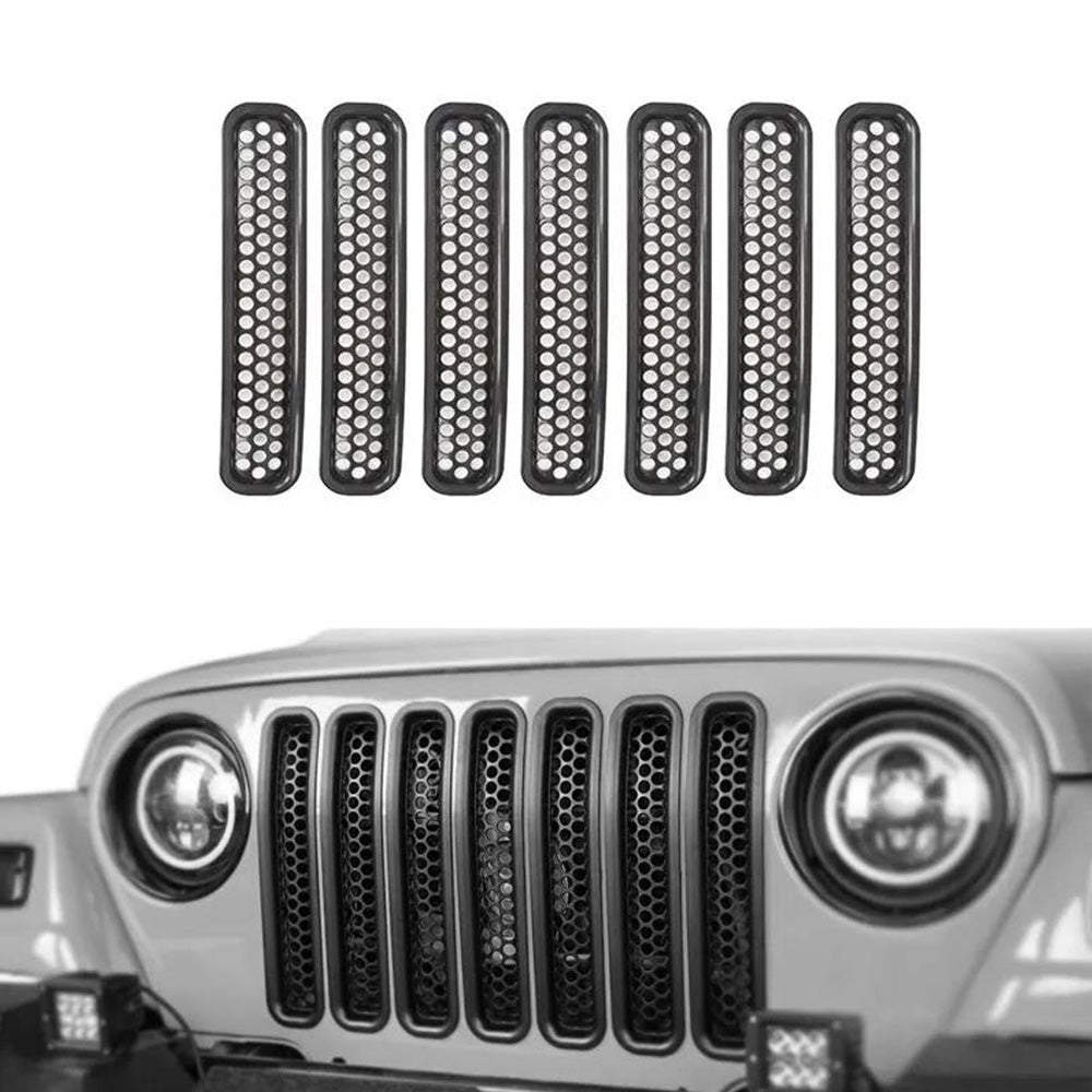 Front Mesh Grille Inserts Grill Cover Trim Suitable For Jeep Wrangler TJ 1997-2006