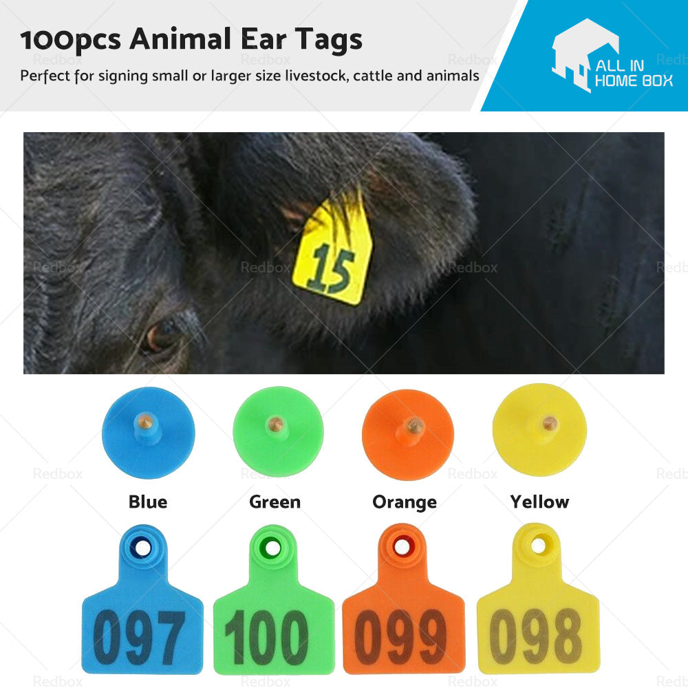 {{ 100x Small 5x4cm Livestock Ear Tags Plastic Numbered for Sheep, Cows, Pigs, Cattle }} - Buy Car Parts Online at {{ Kaka Auto Parts }}.