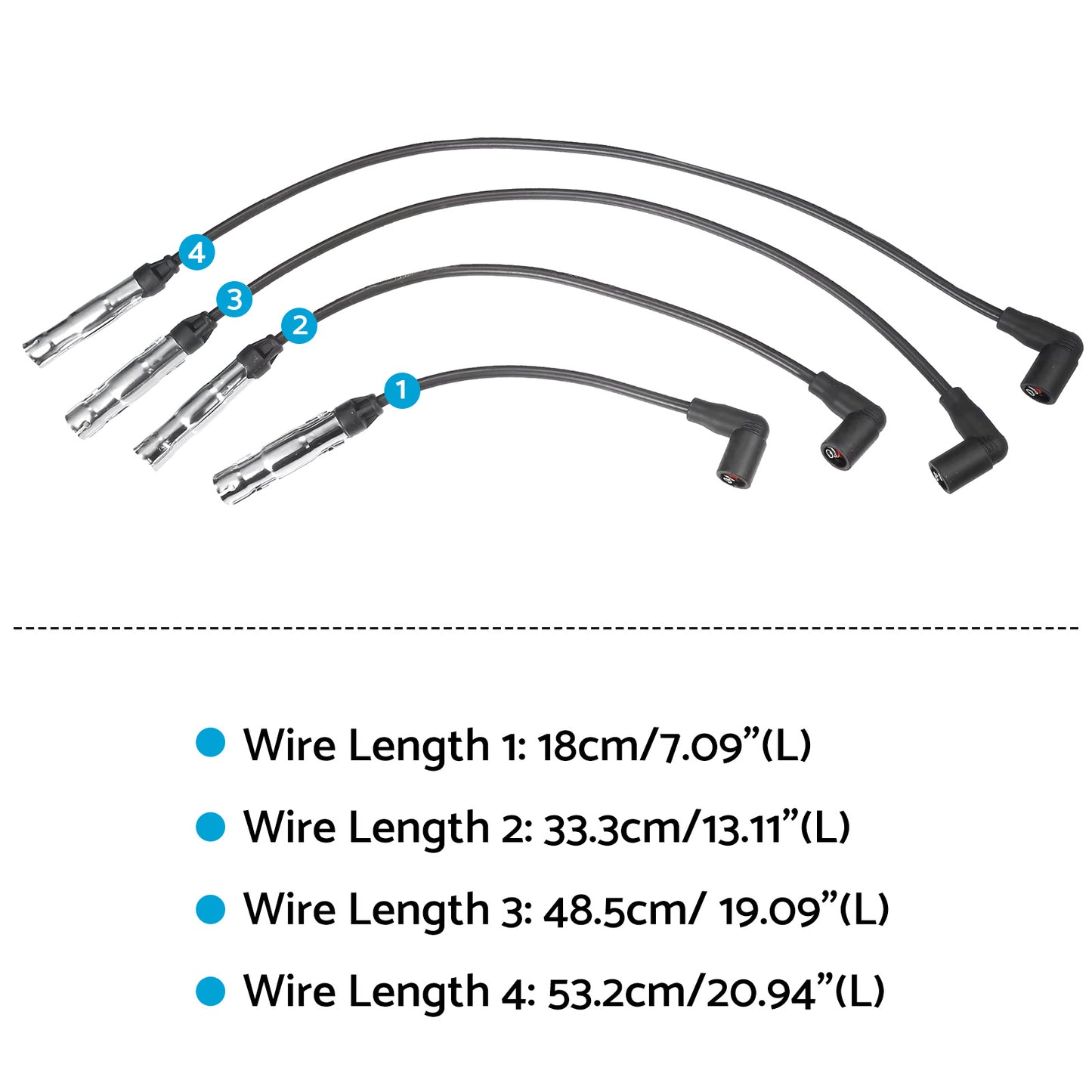 {{ 4pcs 7mm Ignition Spark Plug Wire Suitable For VW Beetle Golf Jetta 2.0 L4 98-15 }} - Buy Car Parts Online at {{ Kaka Auto Parts }}.