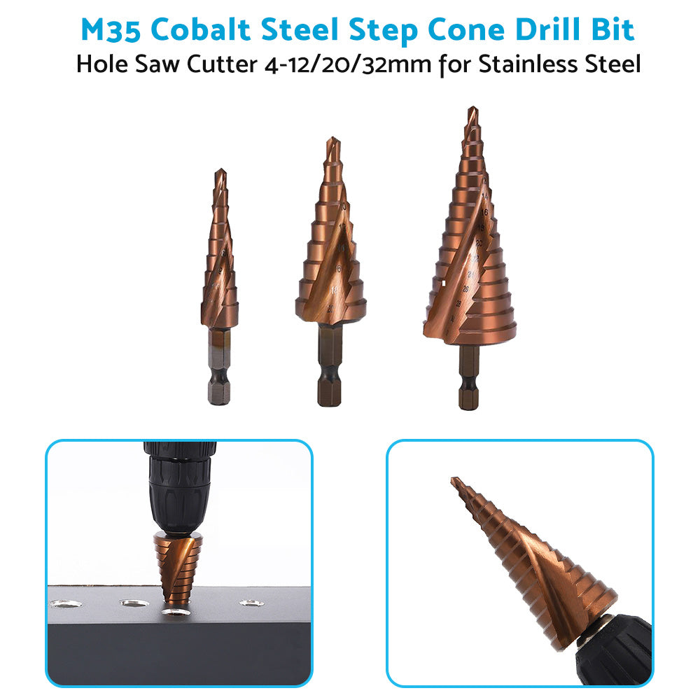 Cobalt Steel Step Cone Drill Bit Hole Cutter 4-12/20/32mm for Stainless Steel