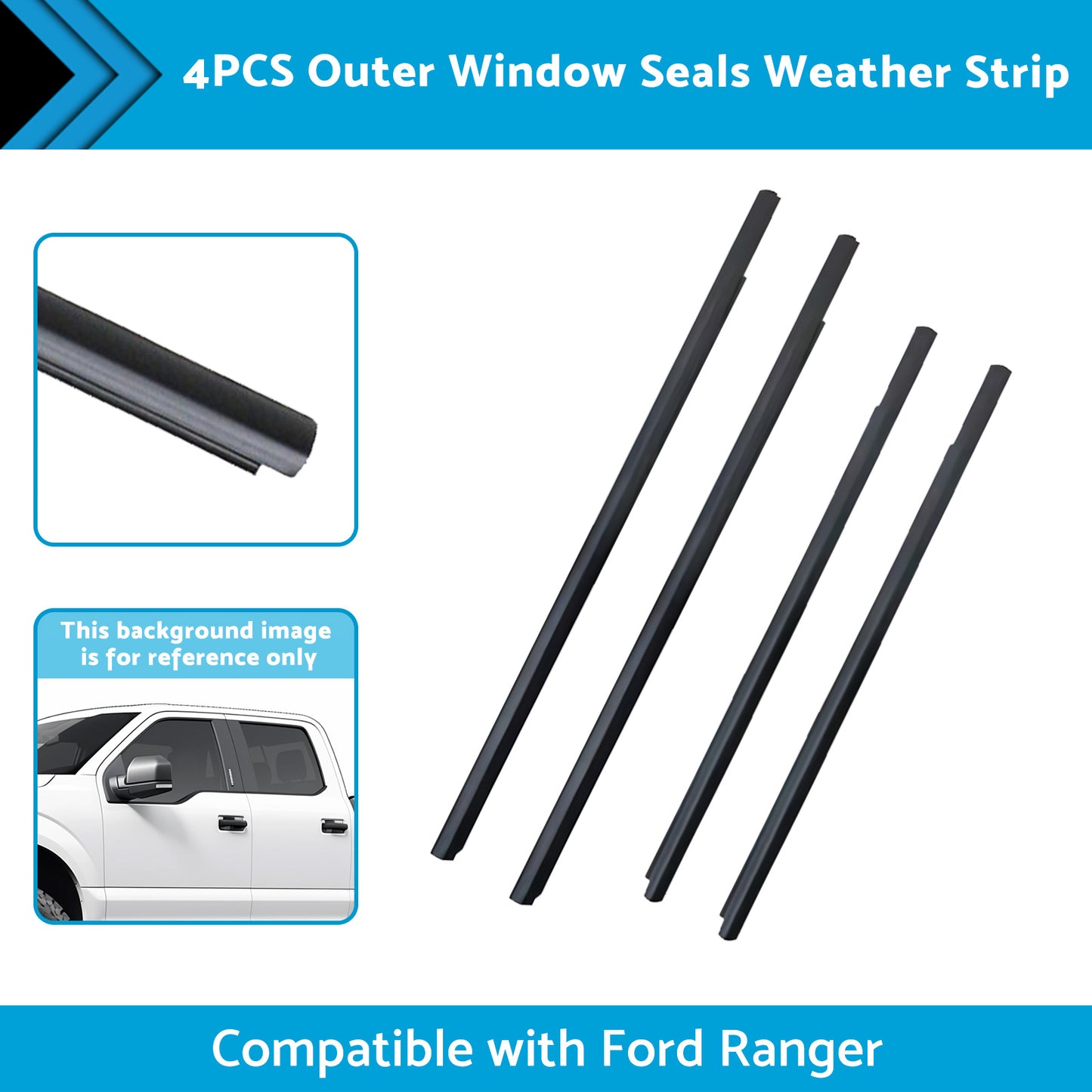 {{ 4x Outer Door Window Rubber Seals Suitable for 12-21 Ford Ranger PX XLT }} - Buy Car Parts Online at {{ Kaka Auto Parts }}.