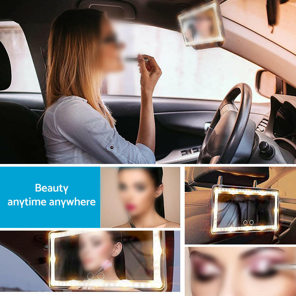 Sun Visor Makeup Cosmetic Mirror Set with 3-Type 60 LED Light 26x13cm Black Suitable For Universal Cars