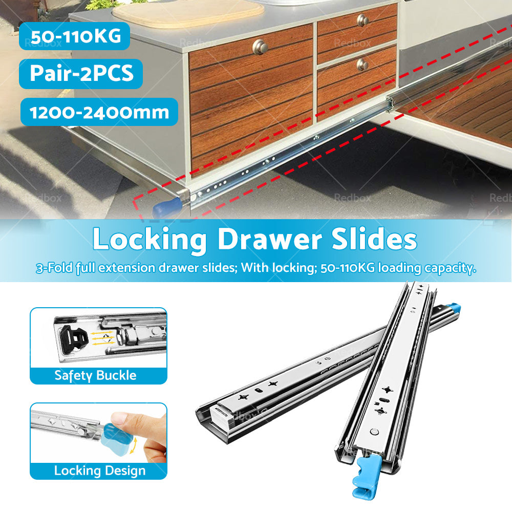 {{ PAIR 90KG Loading Capacity Locking Drawer Slide Runner Trailer 800mm or 1600mm }} - Buy Car Parts Online at {{ Kaka Auto Parts }}.