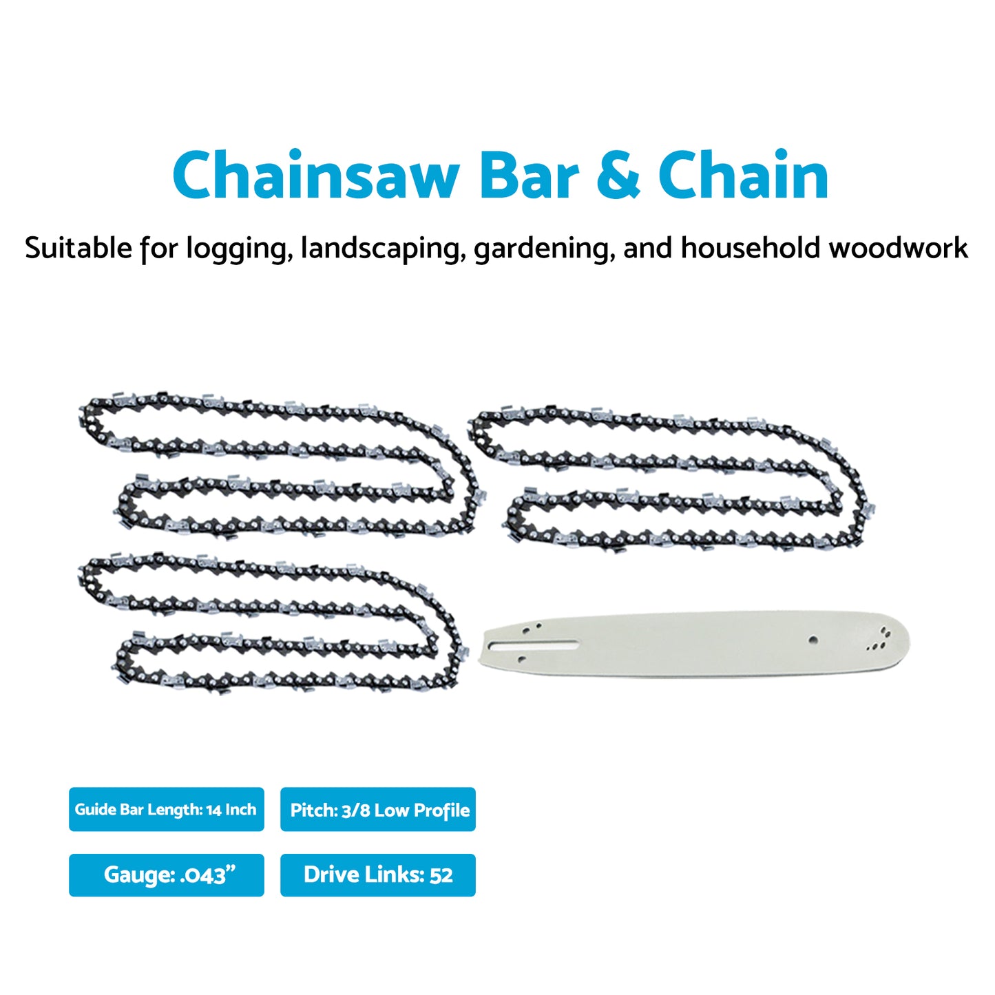 14''3/8LP .043 52DL Chainsaw Bar & Chain Suitable For Makita UC3520A EGO 56V