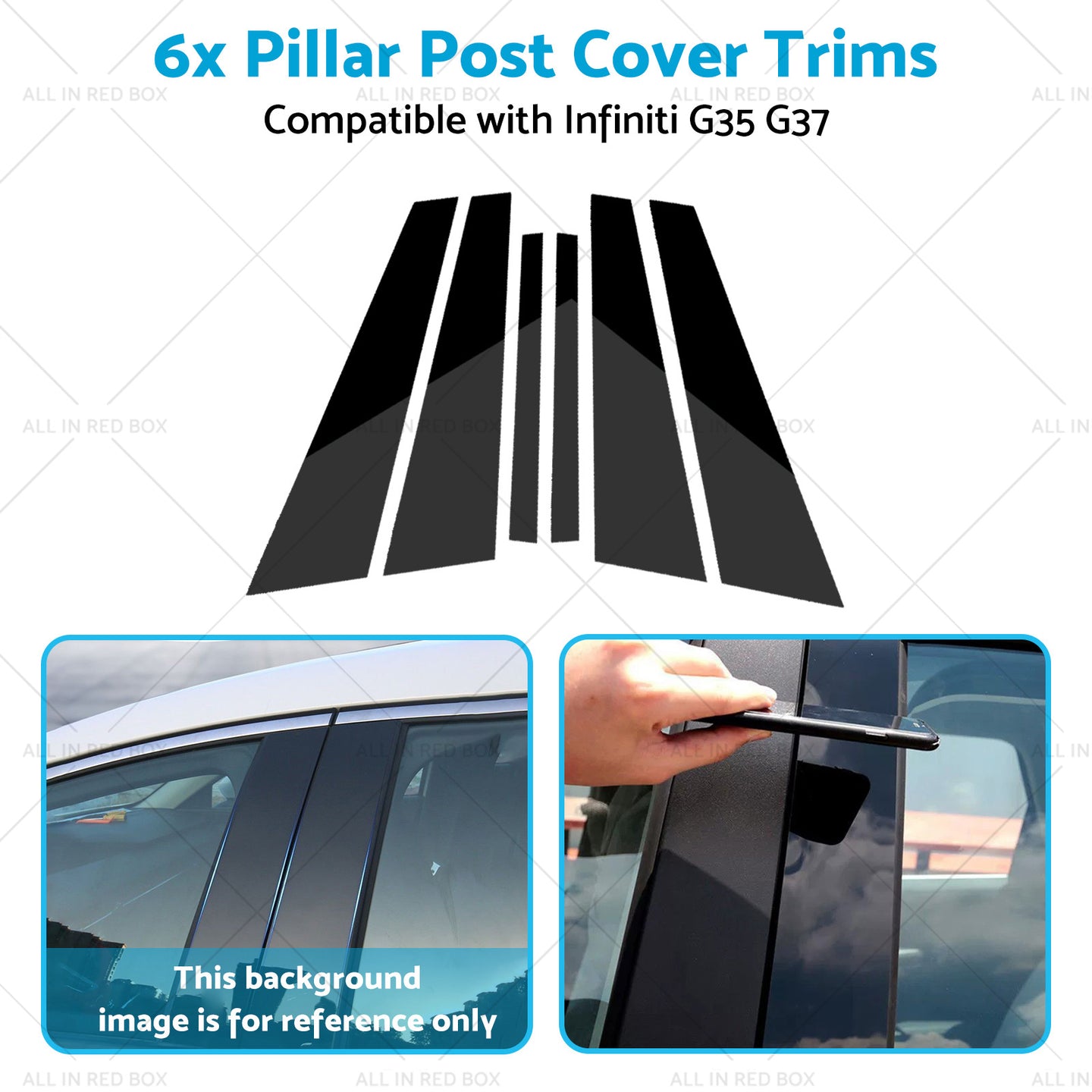 {{ 6x Black Pillar Post Cover Trims Suitable for Infiniti G35 G37 Sedan 02-13 }} - Buy Car Parts Online at {{ Kaka Auto Parts }}.