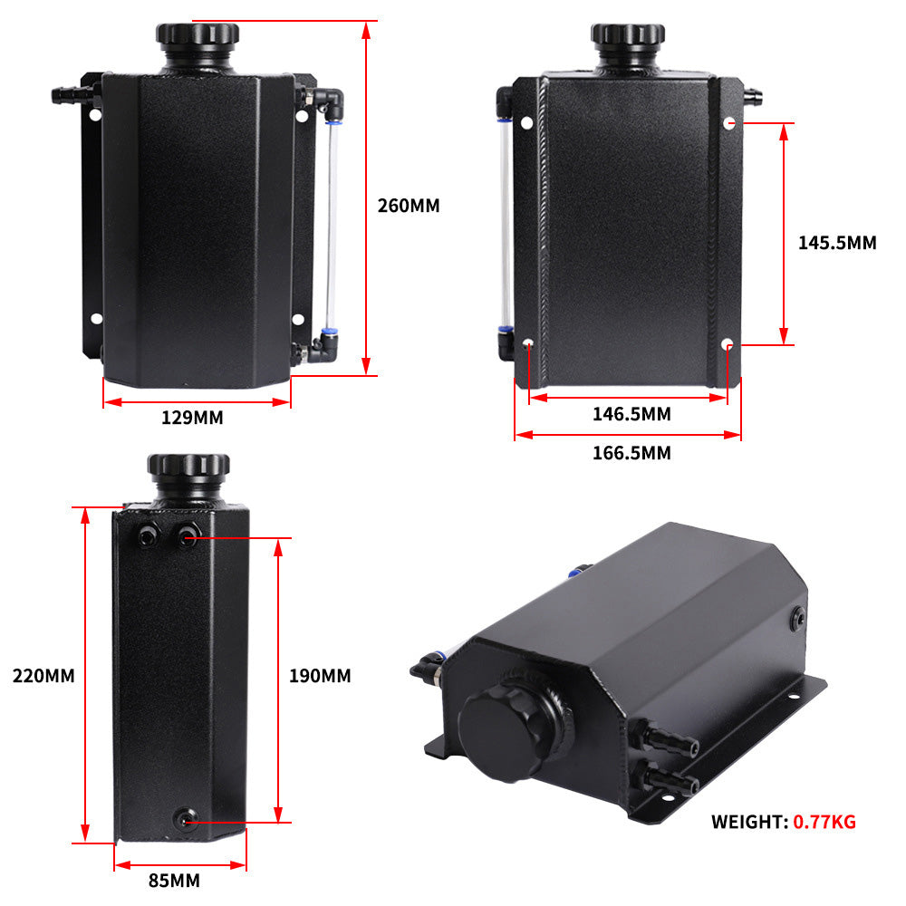 Universal 2L Coolant Radiator Overflow Recovery Tank Bottle Aluminum Black