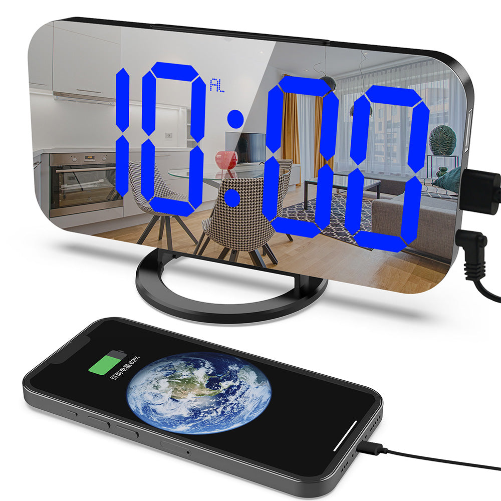 Digital Alarm Clock with Mirror LED Display Suitable For Wall & Bedroom, Snooze Function, Dim Mode