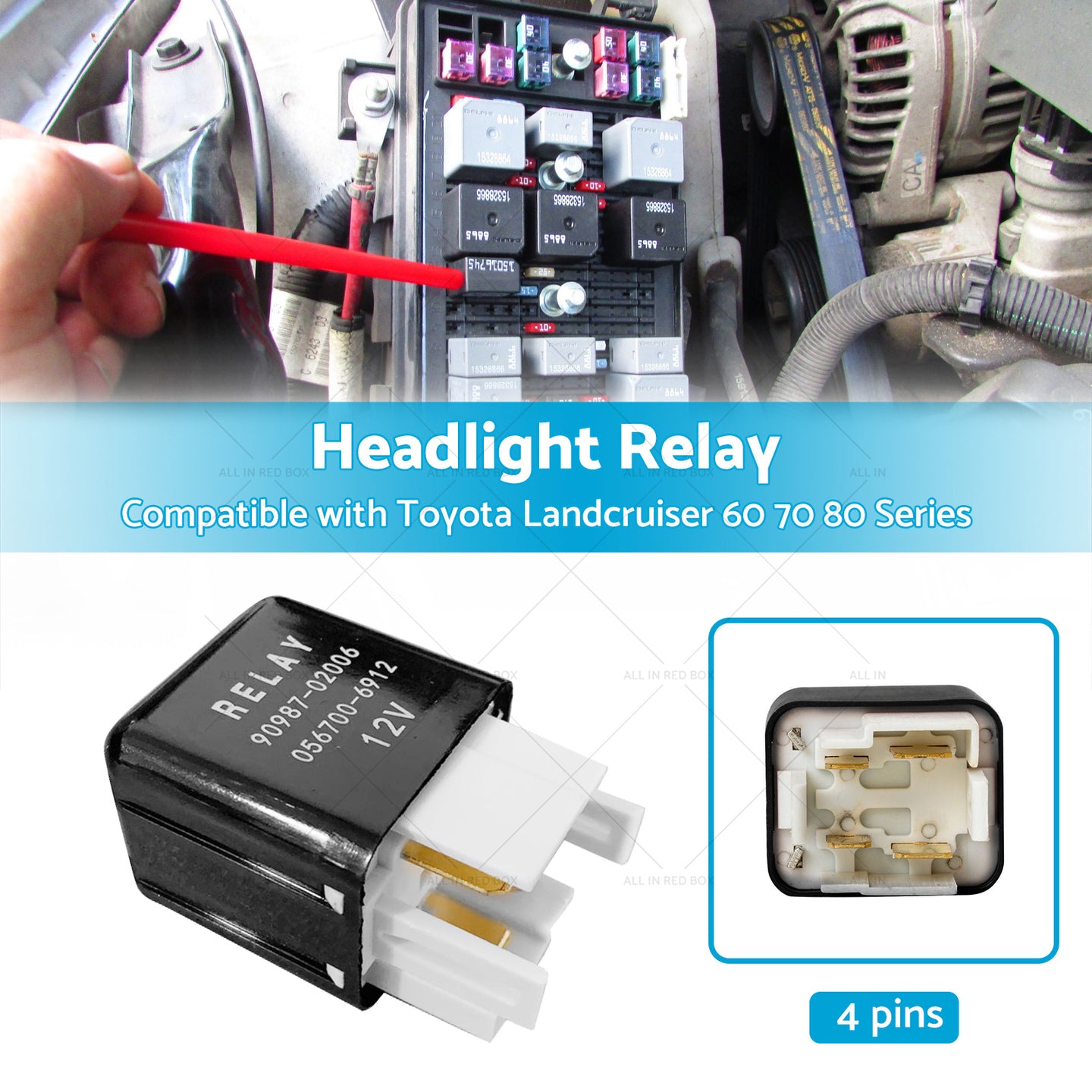 {{ Headlight Relay 12V 4 Pins 90987-02006 Suitable For Toyota Landcruiser 60 70 80 }} - Buy Car Parts Online at {{ Kaka Auto Parts }}.