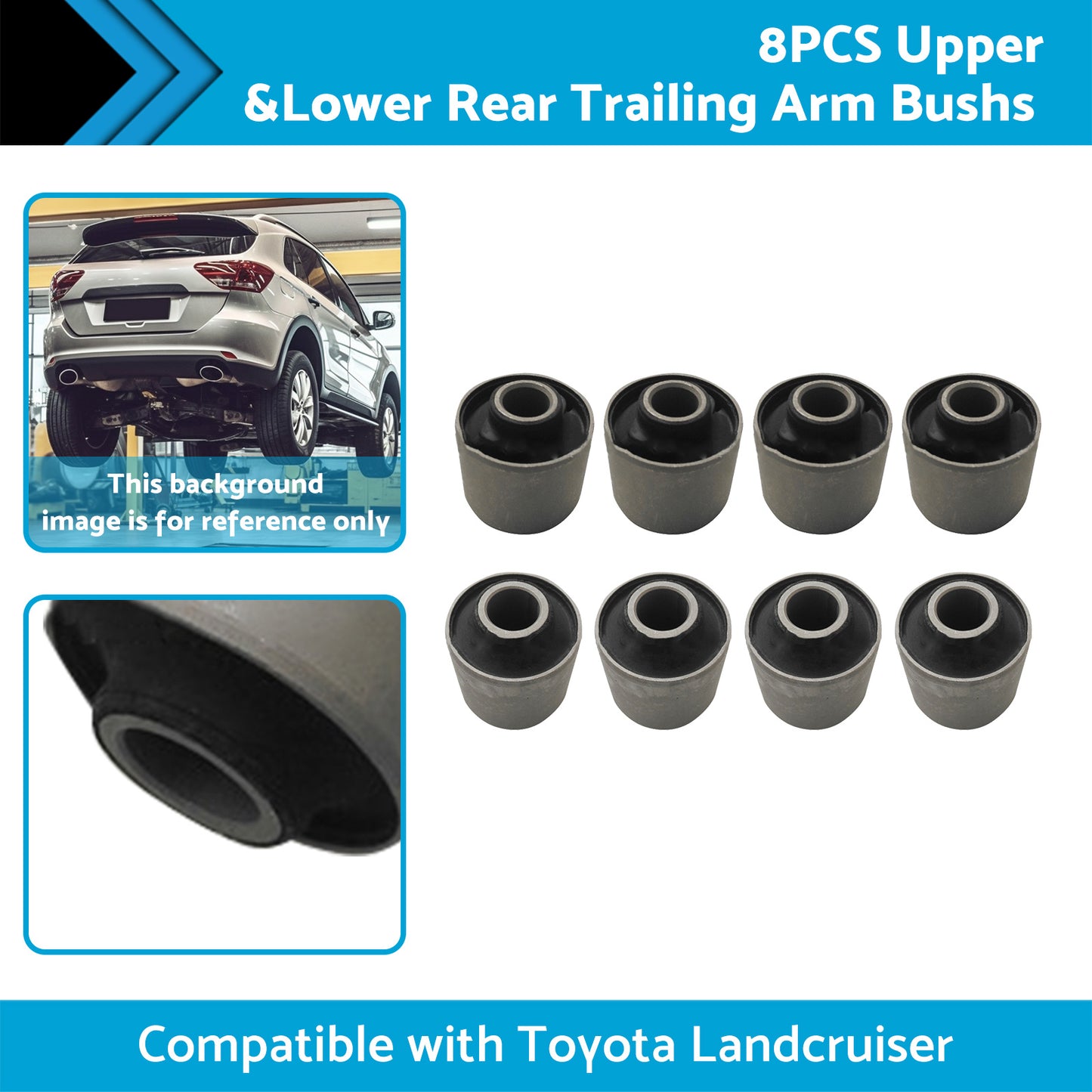 {{ 8x Upper and Lower Rear Trailing Arm Bush Kit Suitable for Toyota Landcruiser 80 105 }} - Buy Car Parts Online at {{ Kaka Auto Parts }}.