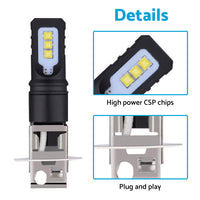 2x H3 80W 6000LM LED Headlight Bulbs White 6500K Suitable For Car Use