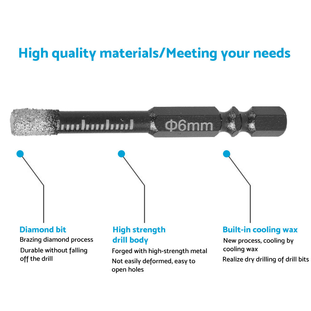 5x Dry Diamond Drill Bit 6mm For Porcelain Granite Tile Glass Ceramics Marble