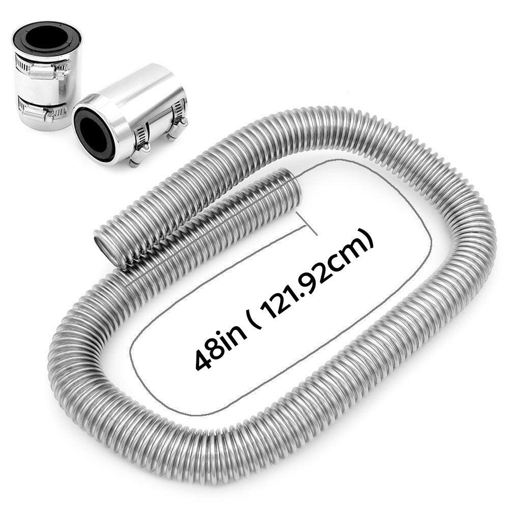 48inch Flexible Stainless Steel Radiator Hose Kit With Chrome Caps Suitable For Car Polished
