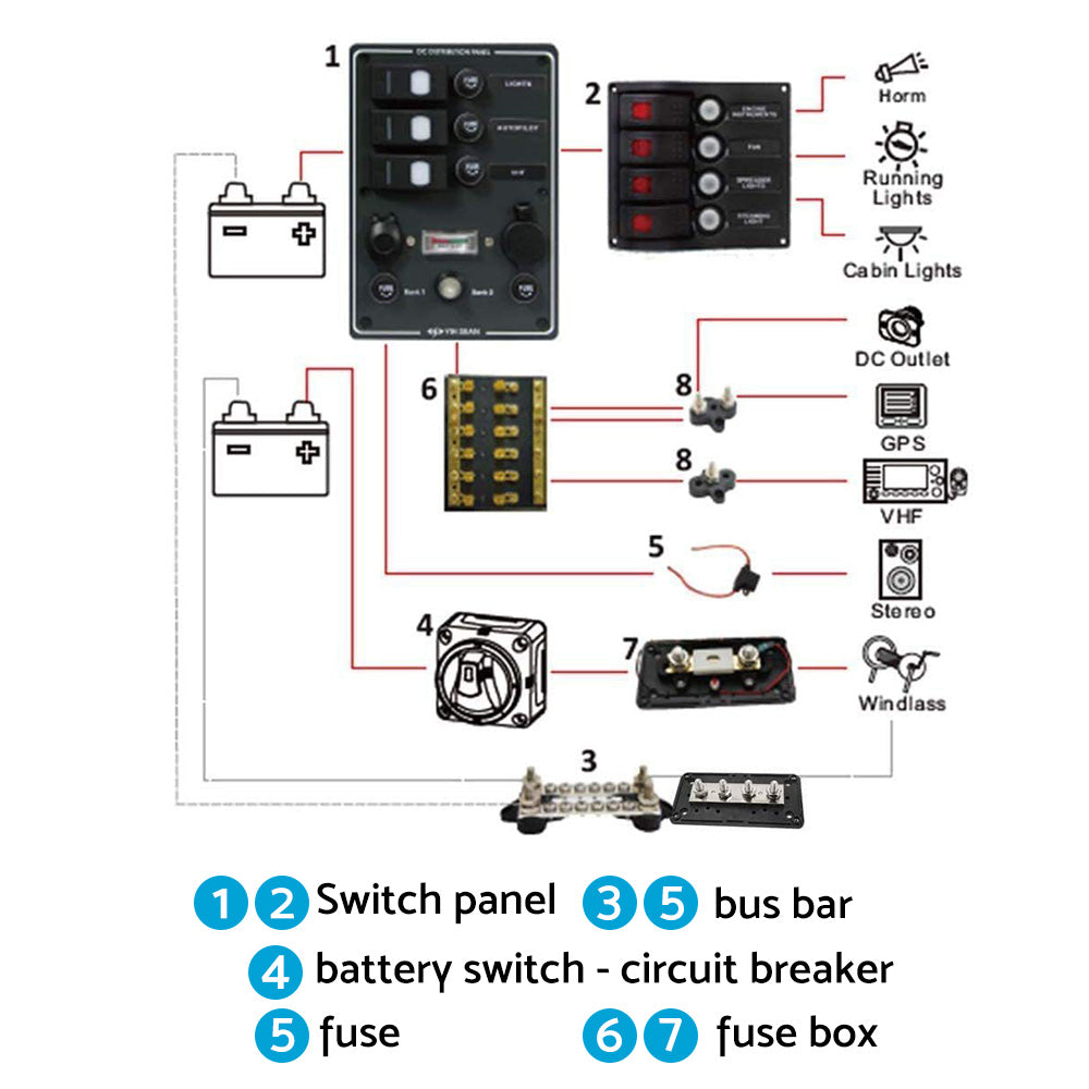 1x Bus Bar M8-M8 2 Post 12V-24V Terminal Block Positive Distribution 150A Red
