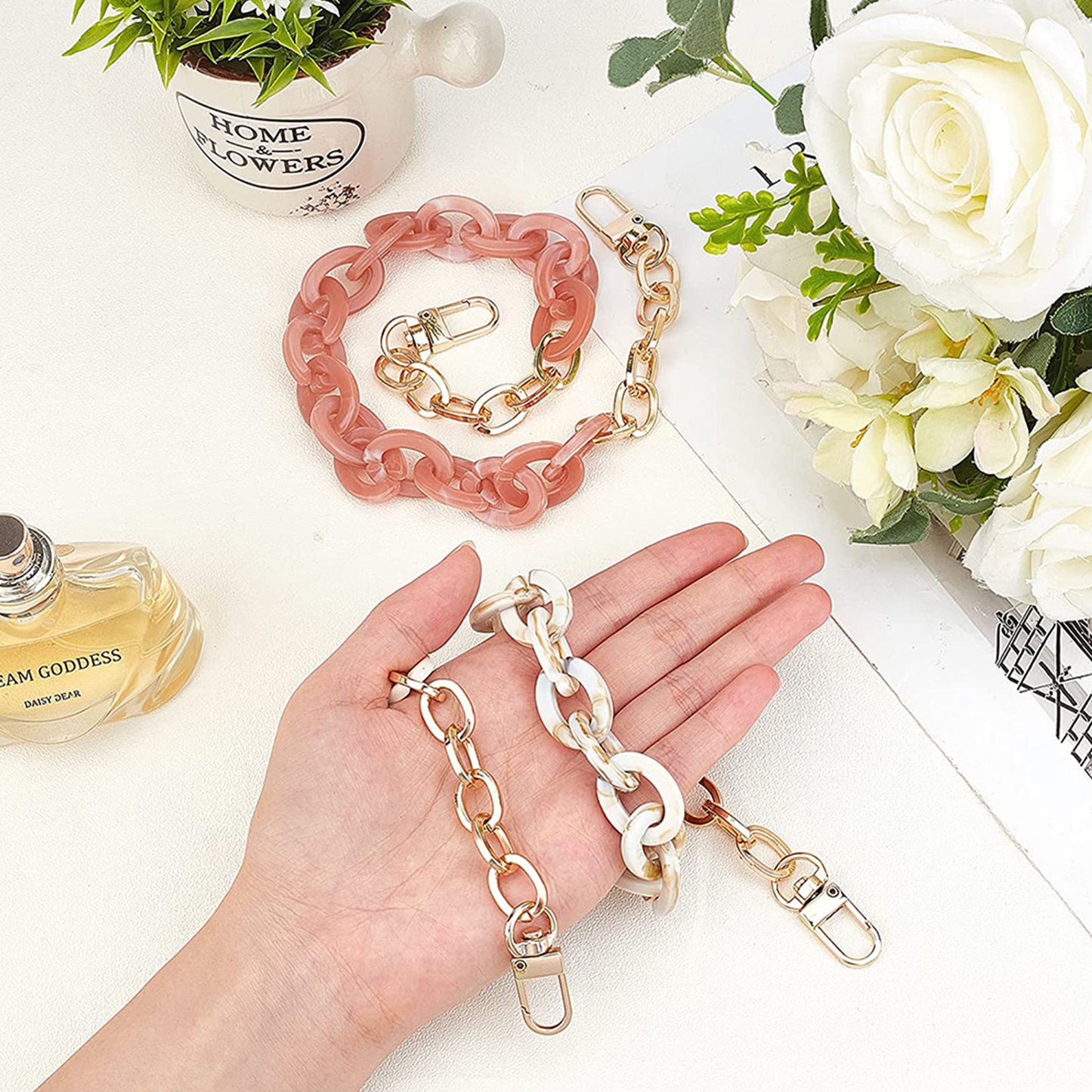 2PCS Resin Purse Chain Handle Acrylic Bag Strap Detachable Purse Clutches Handle