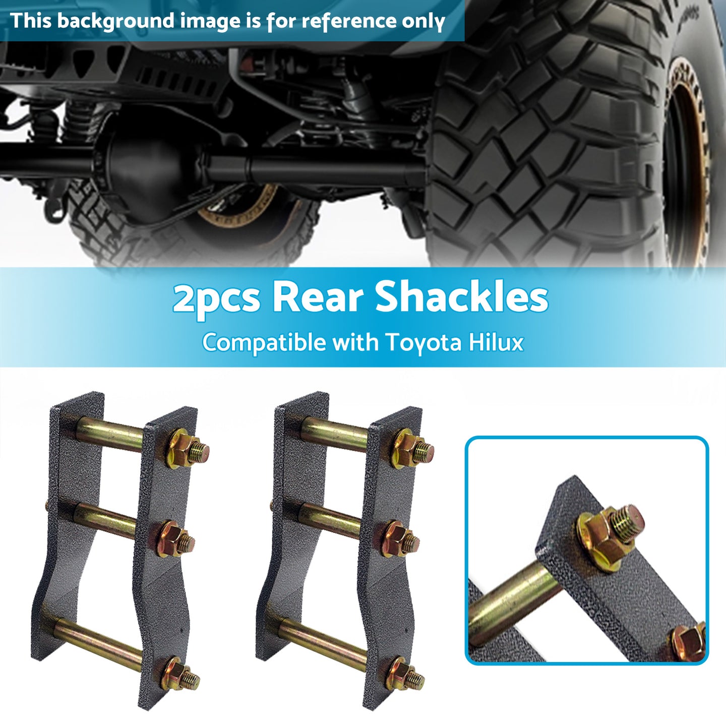 {{ 2x Rear Extended Greasable Shackles 2 inch  50mm Lift Suitable For Toyota Hilux KUN26 }} - Buy Car Parts Online at {{ Kaka Auto Parts }}.
