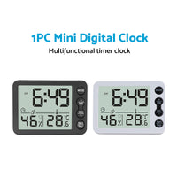 Small Mini Digital Clock with Temperature Display Suitable For Travel, LCD LED, Alarm, Battery Operated – Black & White
