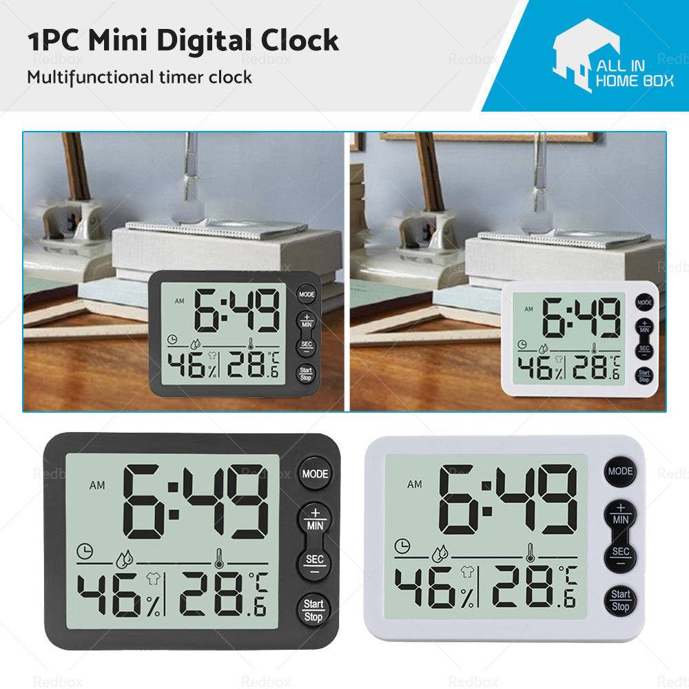 {{ Small Mini Digital Clock Temperature 鈩 Alarm Travel LCD LED Battery Black White }} - Buy Car Parts Online at {{ Kaka Auto Parts }}.