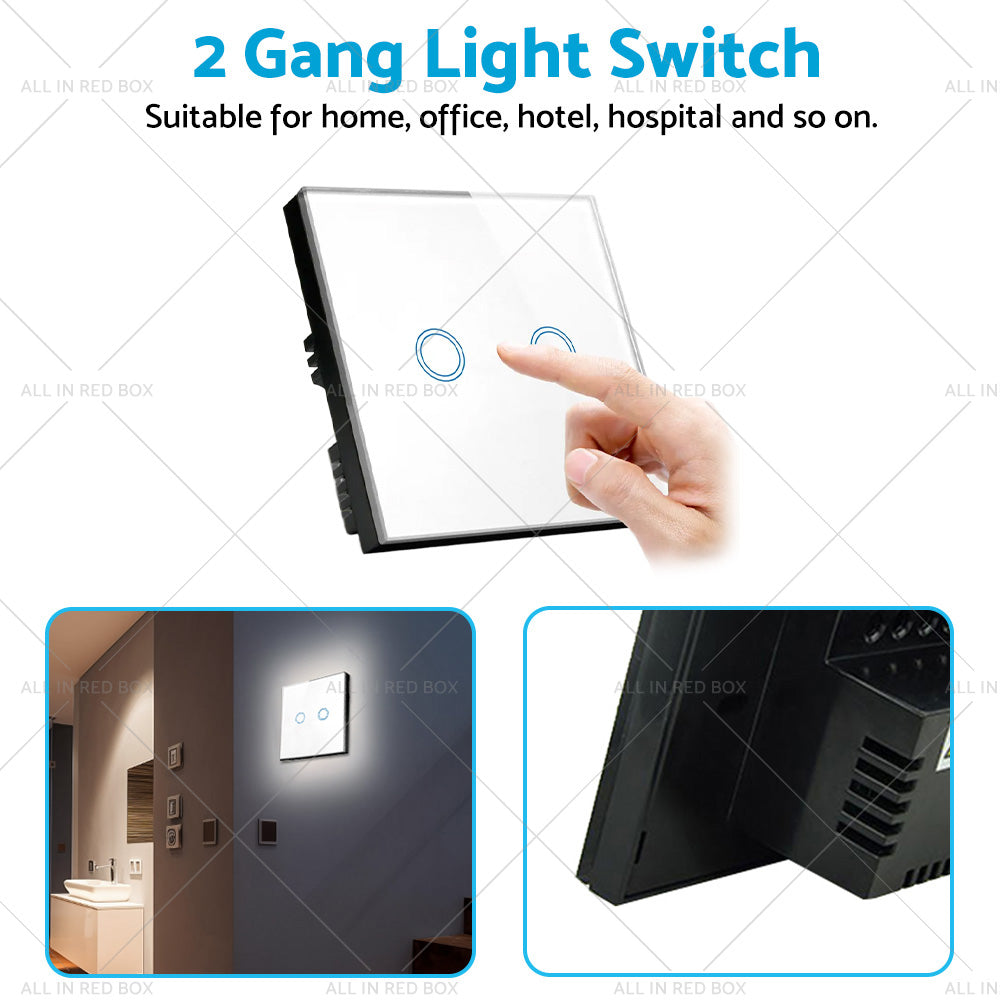 {{ 87x87mm Touch Wall Light Switch LED 2 Gang 1way Touch Glass Switch }} - Buy Car Parts Online at {{ Kaka Auto Parts }}.