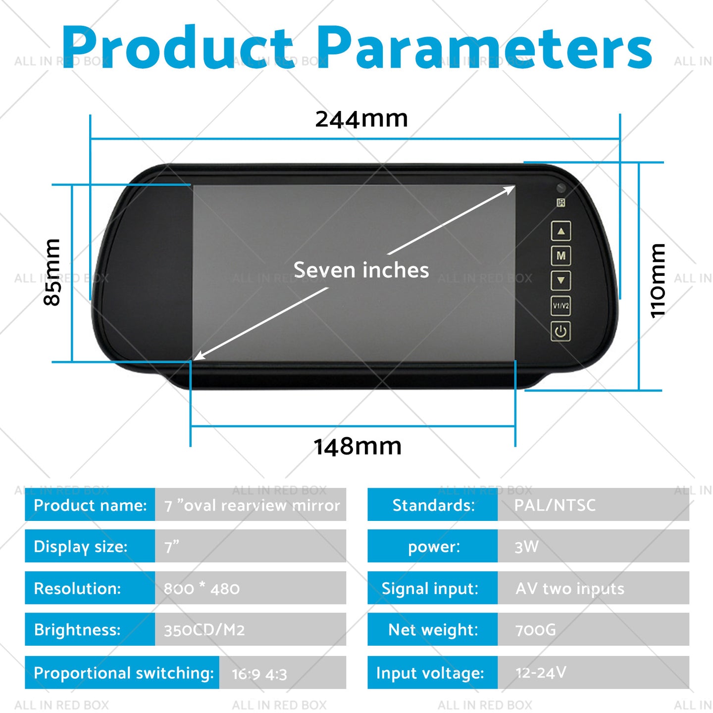 {{ 7 inch  Parking Rear View Monitor Mirror Screen Suitable for Truck Reversing Camera }} - Buy Car Parts Online at {{ Kaka Auto Parts }}.