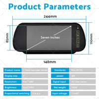 {{ 7 inch  Parking Rear View Monitor Mirror Screen Suitable for Truck Reversing Camera }} - Buy Car Parts Online at {{ Kaka Auto Parts }}.