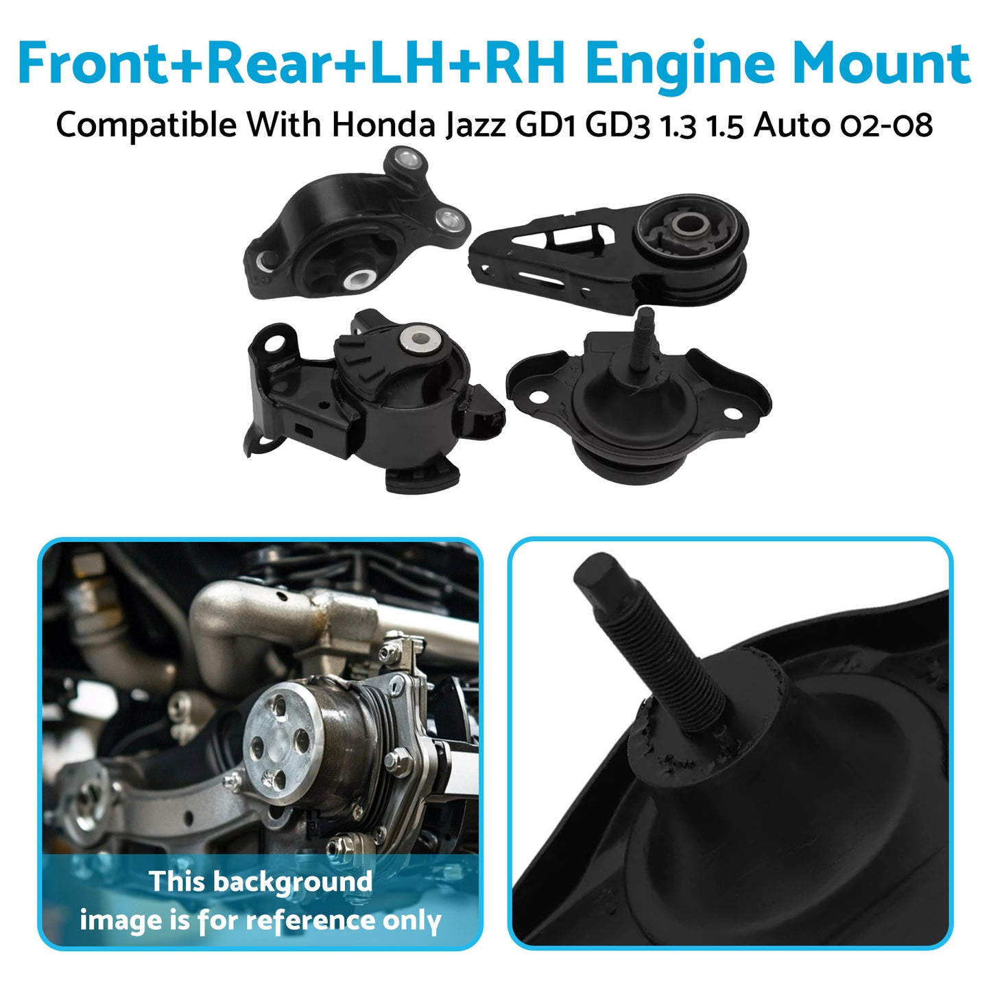 {{ 4x Engine Mount Front+Rear+LH+RH Suitable For Jazz GD1 GD3 L13A1 L15A1 Auto }} - Buy Car Parts Online at {{ Kaka Auto Parts }}.