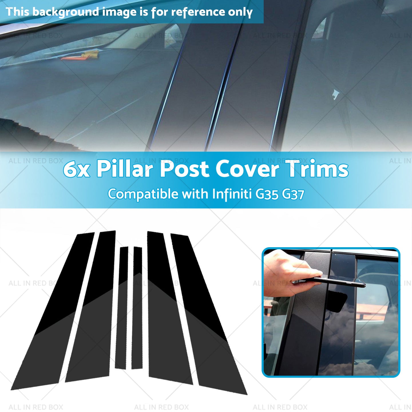{{ 6x Black Pillar Post Cover Trims Suitable for Infiniti G35 G37 Sedan 02-13 }} - Buy Car Parts Online at {{ Kaka Auto Parts }}.