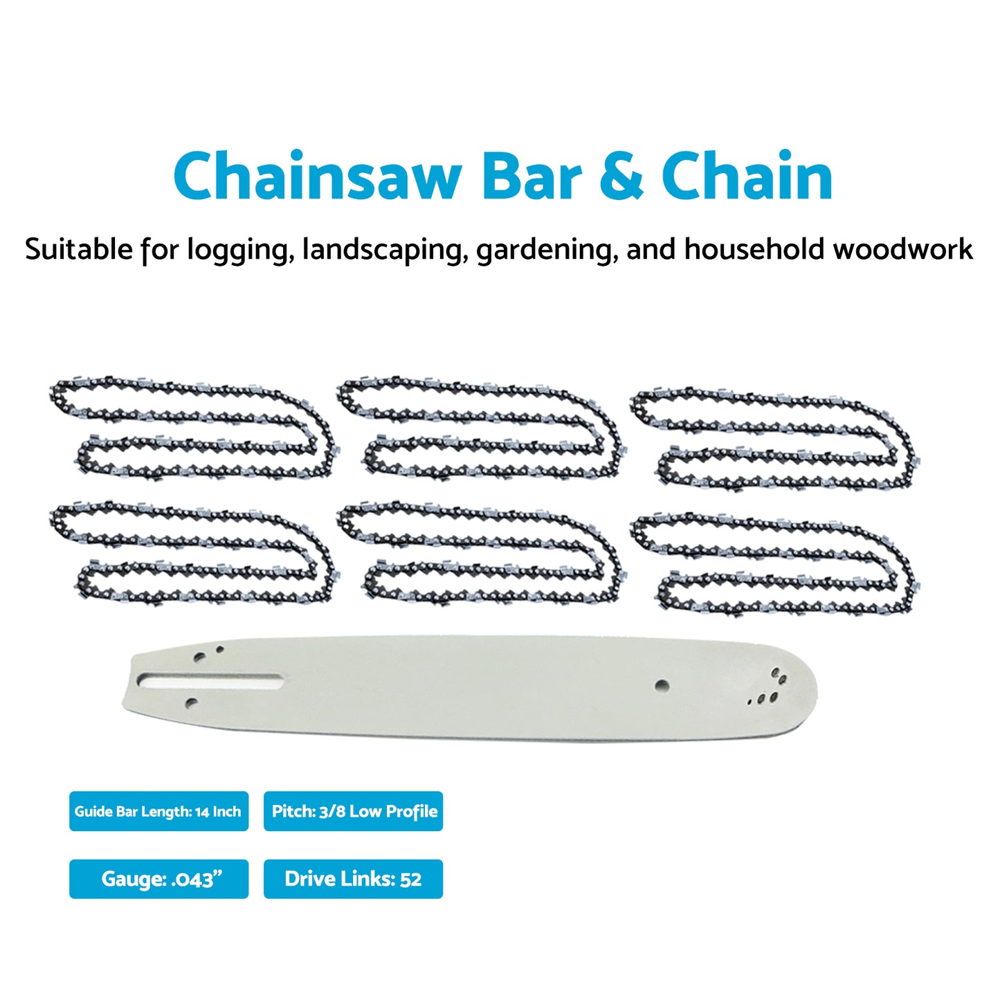 14''Chainsaw Bar & Chain 3/8LP .043 52DL Suitable For Makita UC3520A CS1400