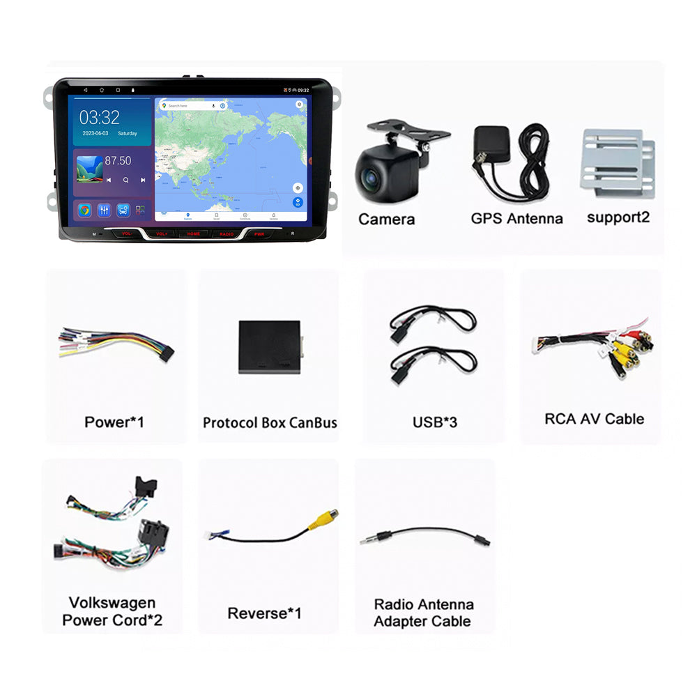 9 inch CarPlay Android 13 Head Unit Suitable for Volkswagen Polo 2010–2014