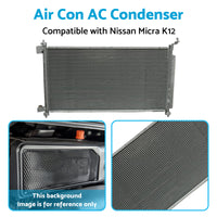 {{ Air Con AC Condenser Suitable for Nissan Micra K12 07/2007-08/2010 650mm 16mm }} - Buy Car Parts Online at {{ Kaka Auto Parts }}.